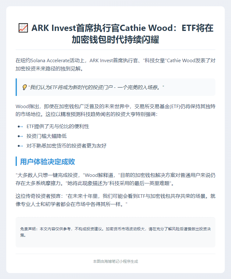 Cathie Wood：ETF对加密钱包仍有吸引力