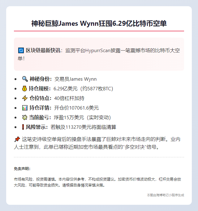 巨鲸增持40倍比特币空单至6.29亿