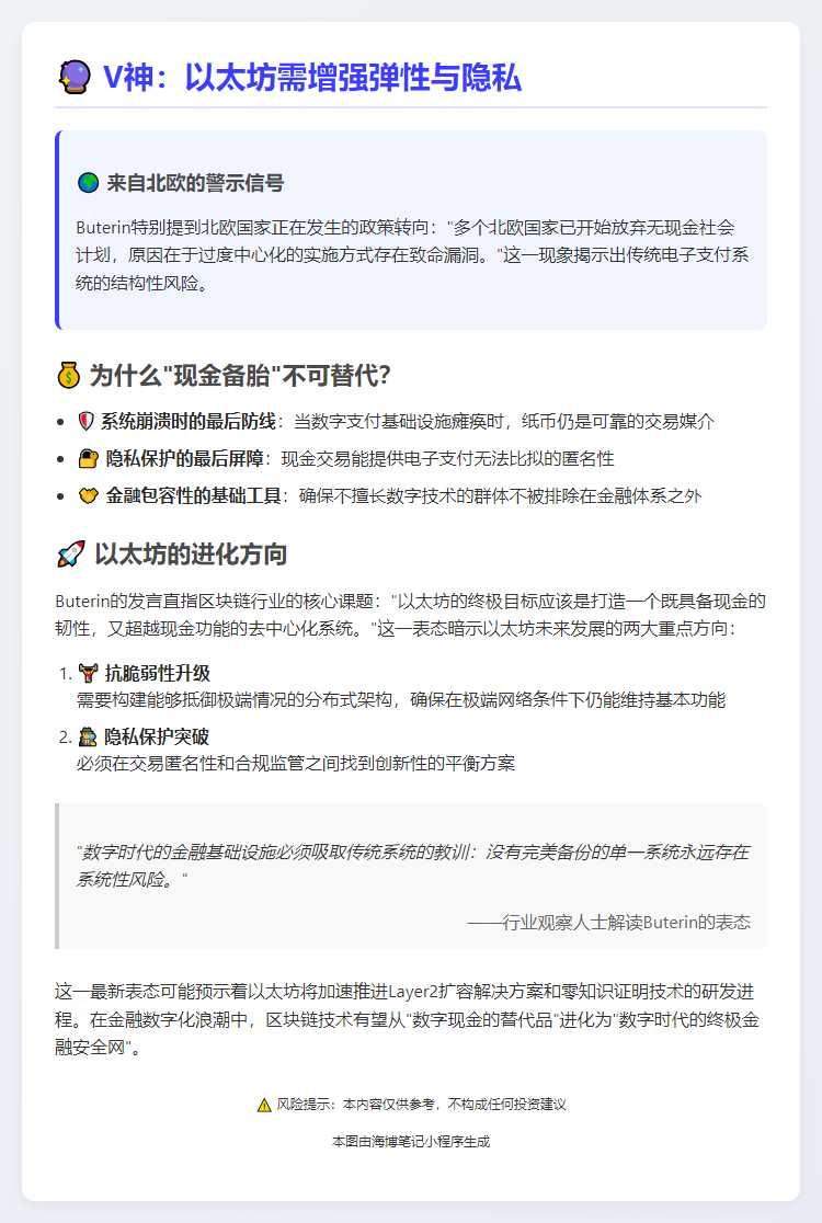 V神：以太坊需增强弹性与隐私