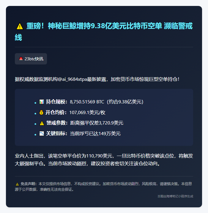 James Wynn比特币空单增至9.38亿