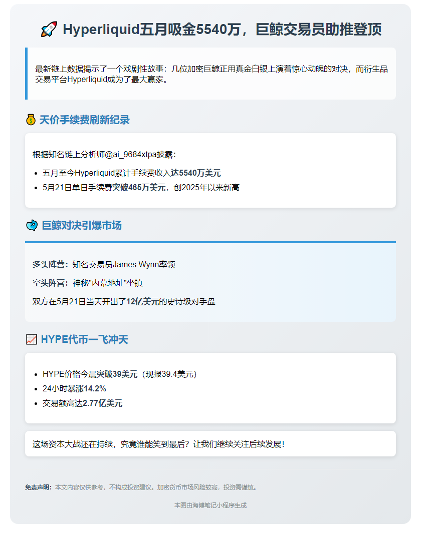 "Hyperliquid五月吸金5540万，巨鲸交易员助推登顶"