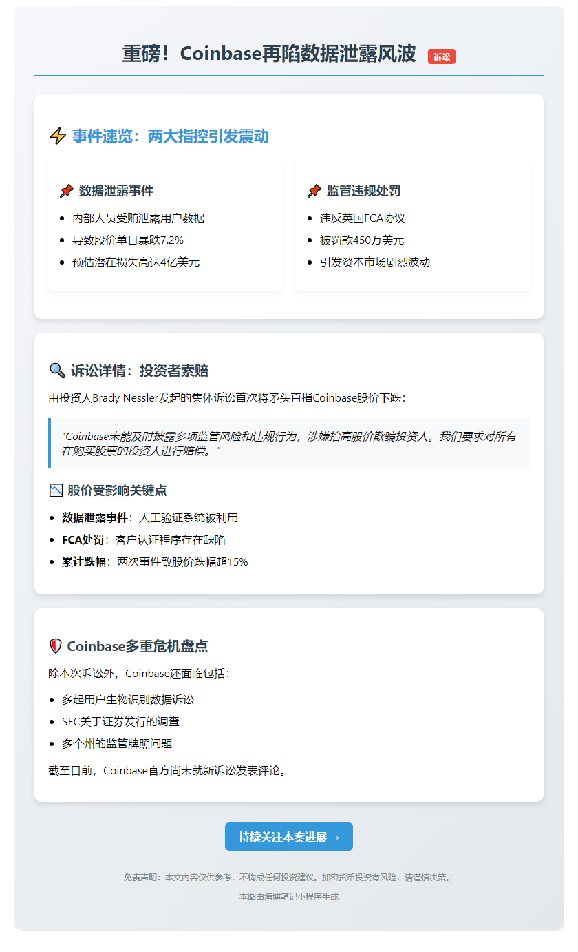 Coinbase再遭数据泄露诉讼