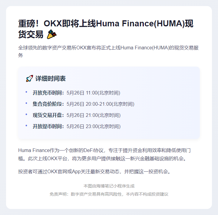 OKX上线HUMA现货交易