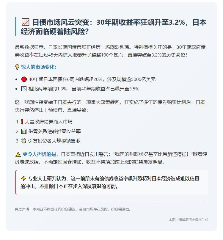 日本30年期国债收益率飙升，经济恐陷衰退