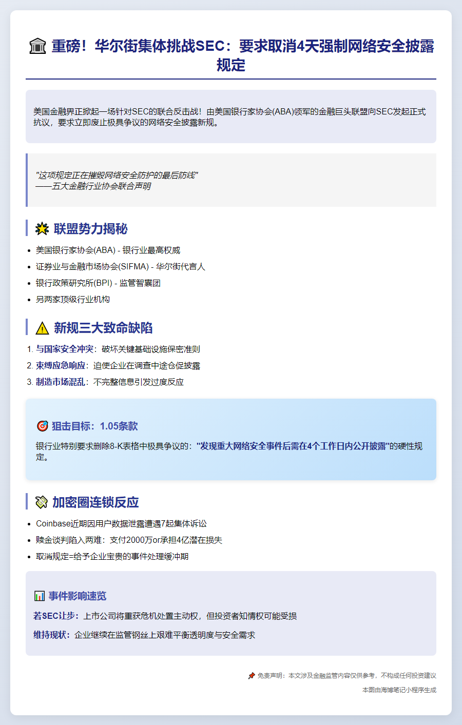 美银会施压SEC撤销网安披露新规
