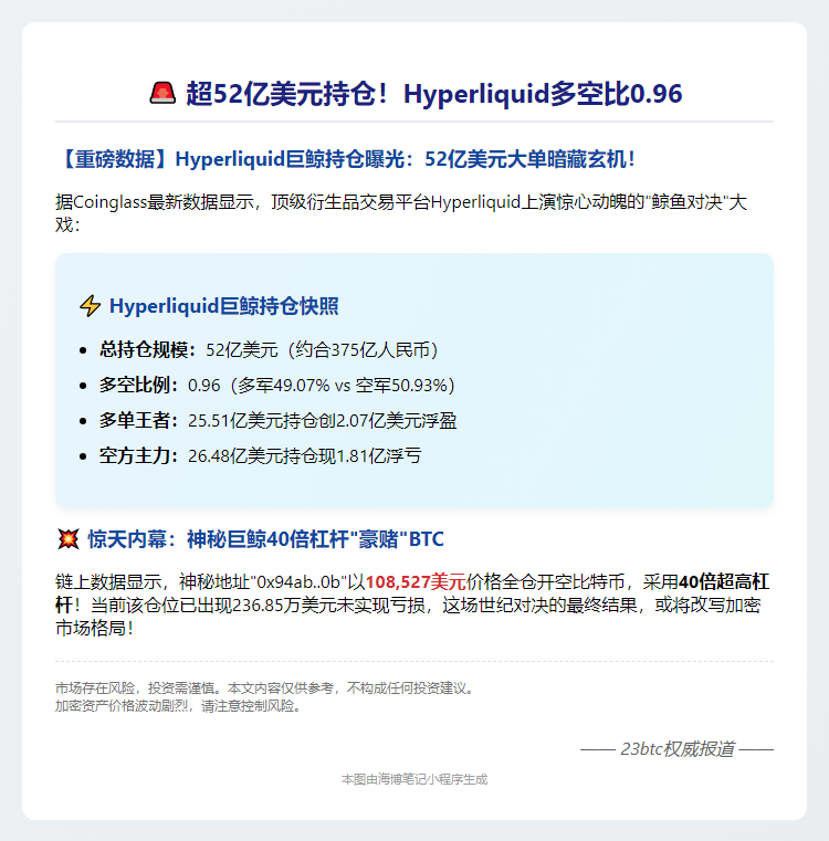 超52亿美元持仓！Hyperliquid多空比0.96