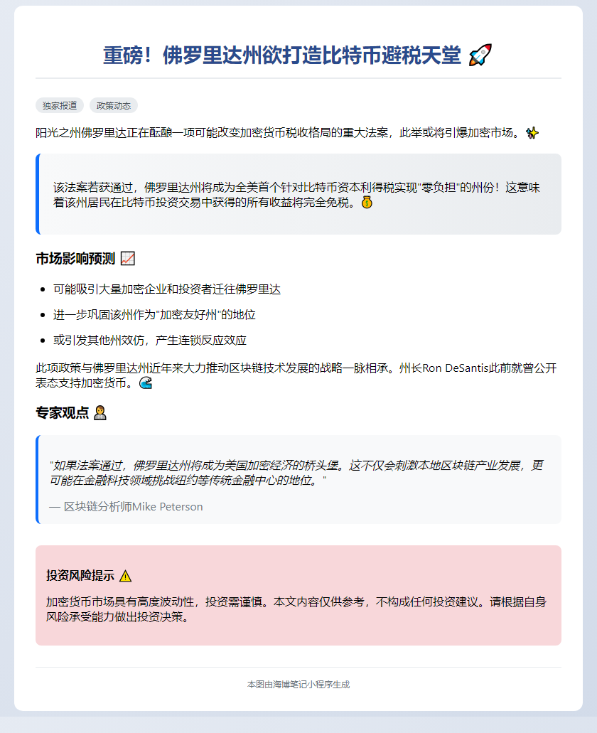佛罗里达拟免征比特币资本利得税