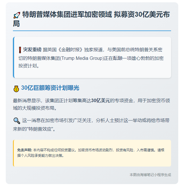 特朗普媒体拟筹30亿投资加密货币