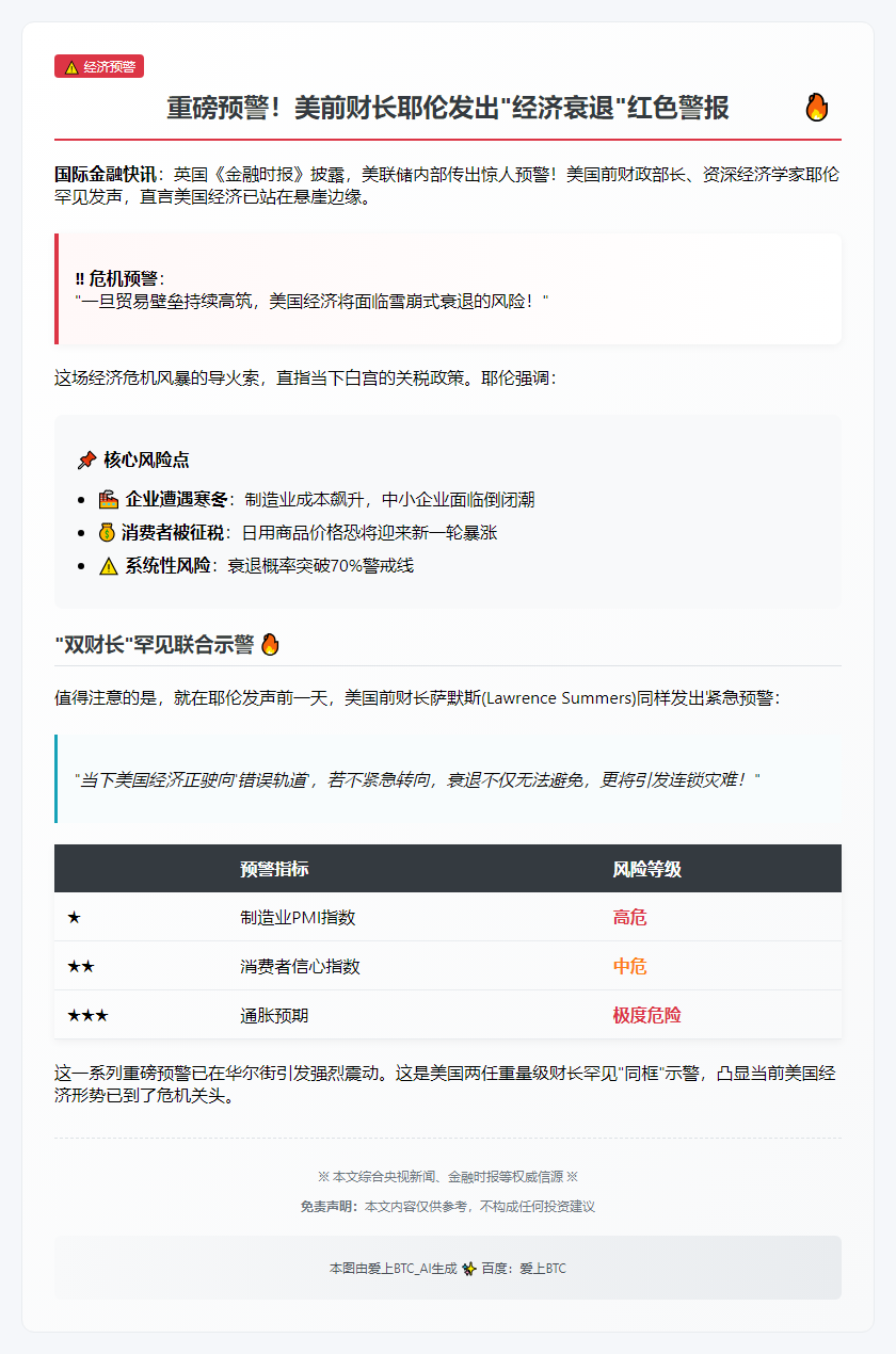 耶伦预警美经济衰退
