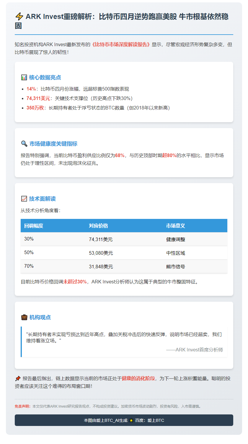 ARK Invest：四月BTC跑赢标普500