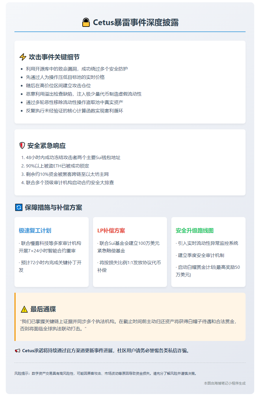 Cetus公布被盗报告，启动补偿增强安全