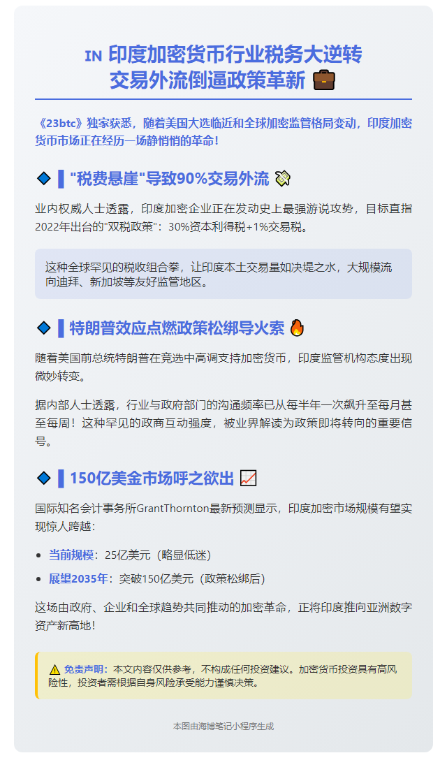 印度加密业游说降税，外流助推政策松动