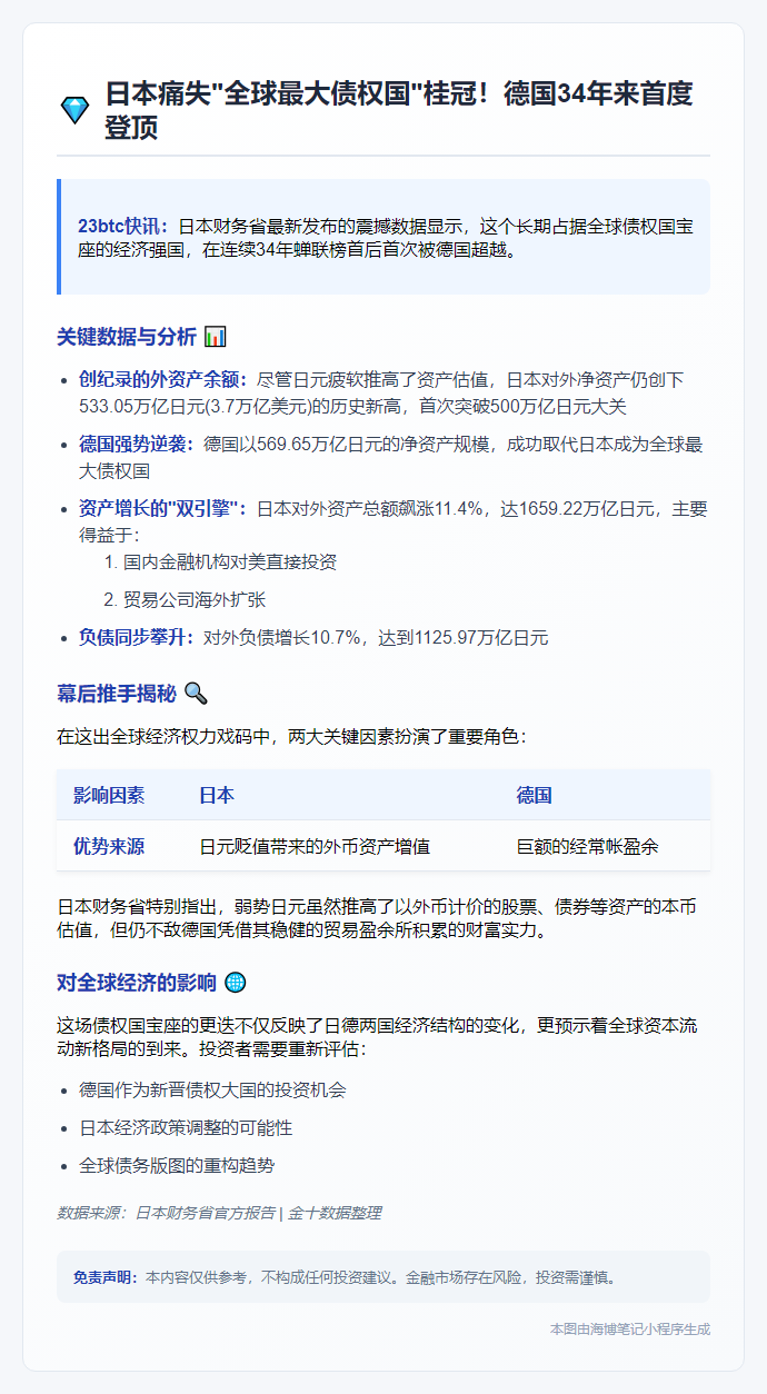 日本失去全球最大债权国头衔