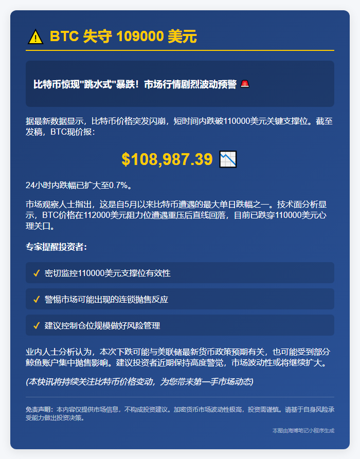 BTC失守109000美元