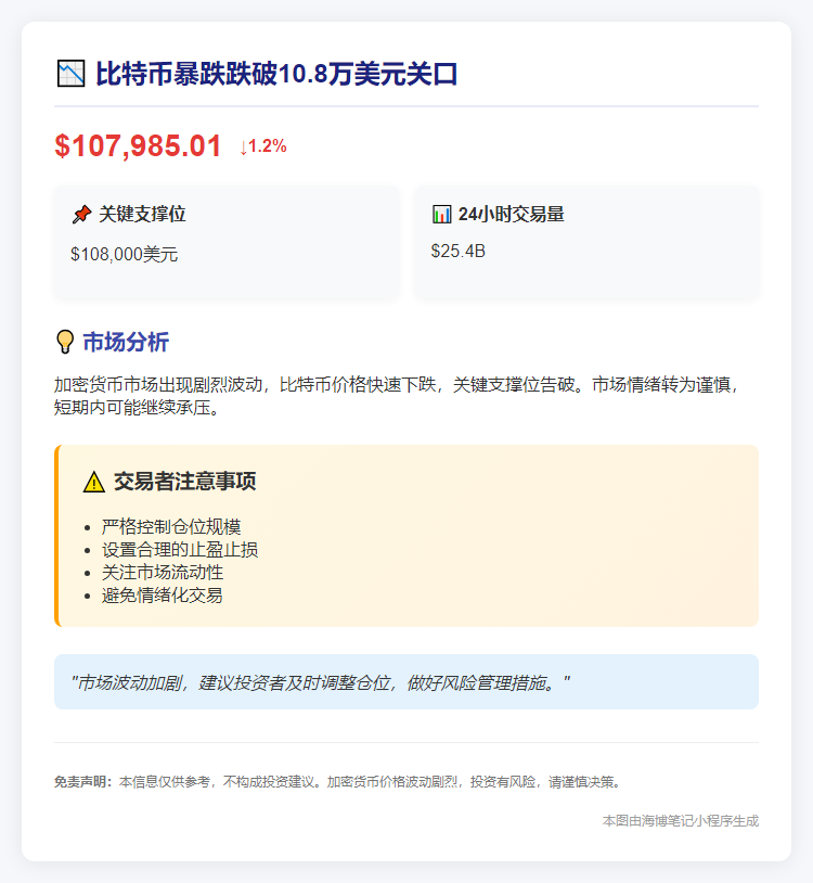 BTC跌破10.8万美元