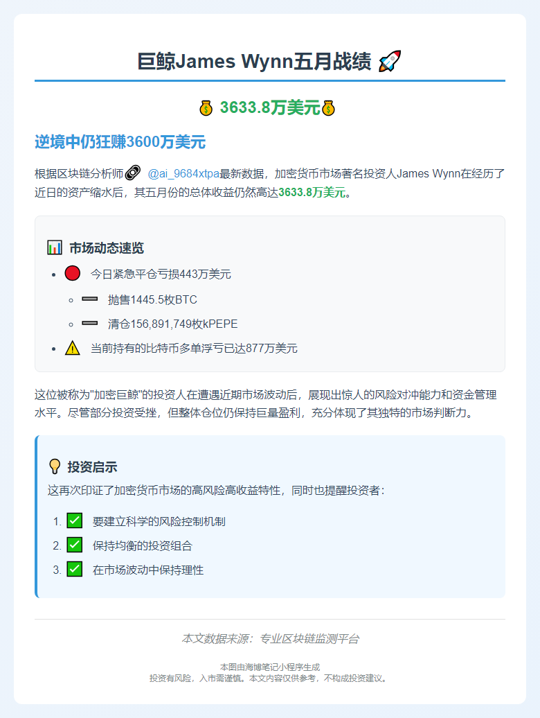 巨鲸5月盈利3633万美元