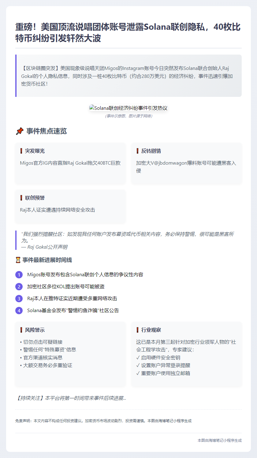 "美说唱团体疑盗40枚BTC Solana创始人对质"