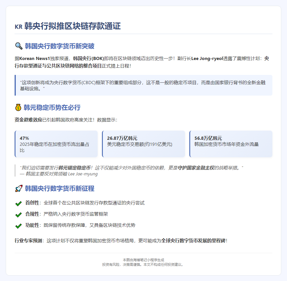 韩央行拟推区块链存款通证