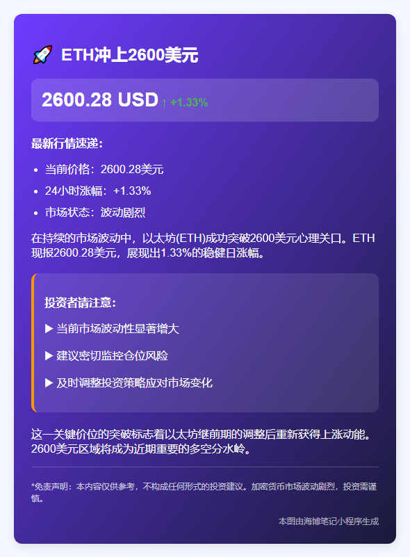 ETH冲上2600美元