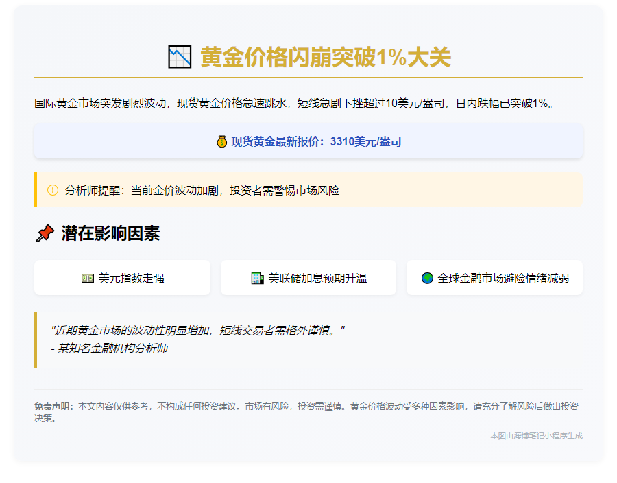 黄金跌超1%报3310美元