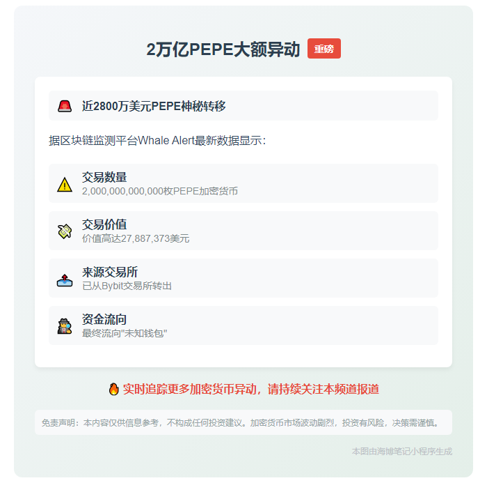 2万亿PEPE从Bybit转出