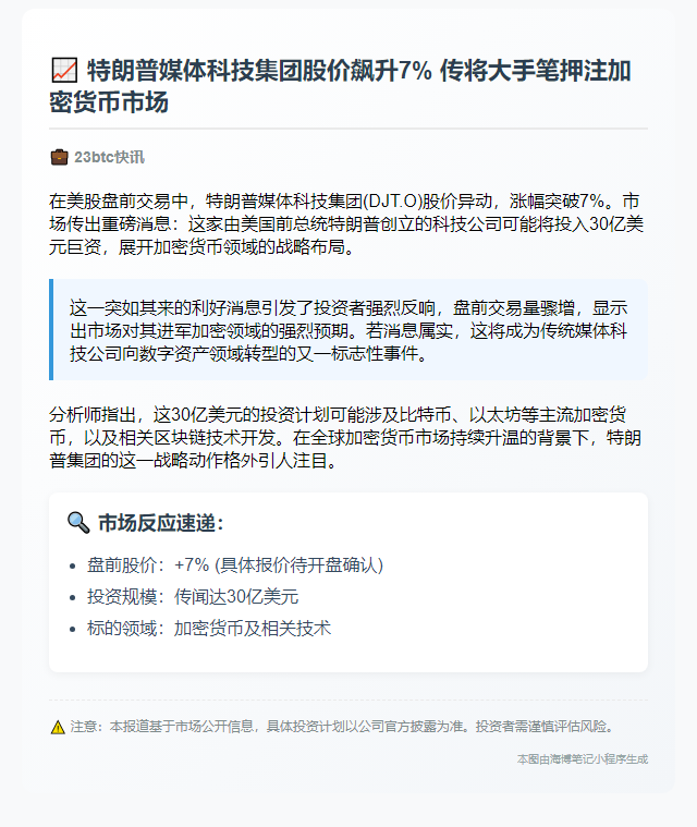 特朗普媒体科技美股盘前涨7%