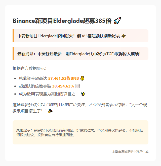 Binance新项目Elderglade超募385倍