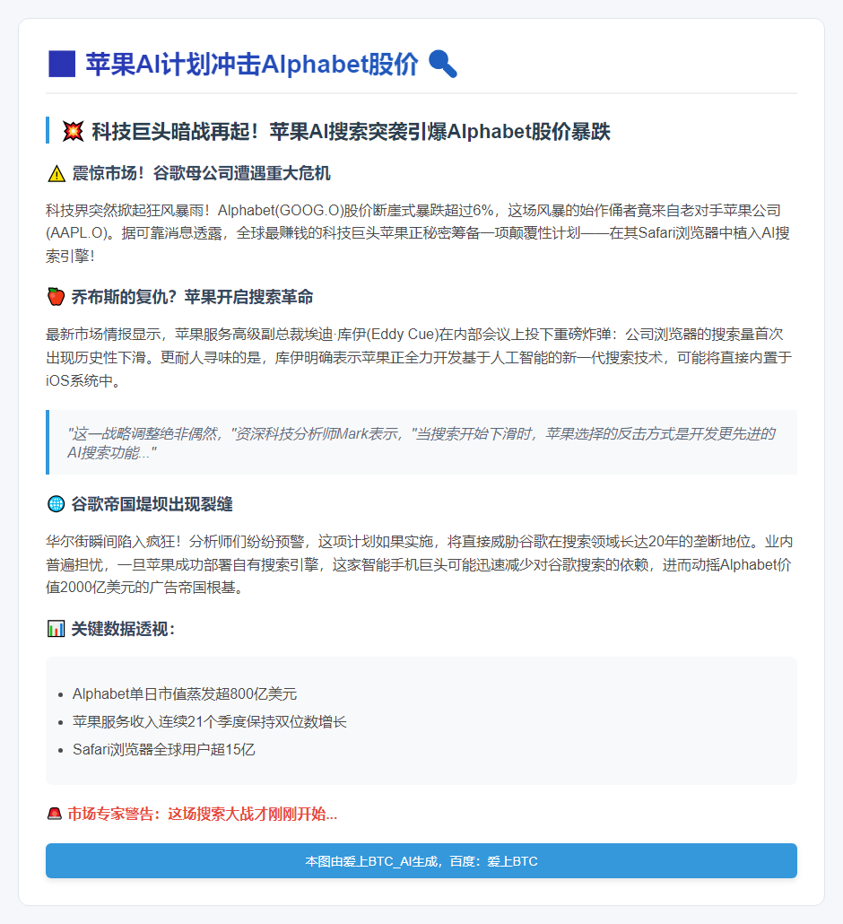 苹果AI计划冲击Alphabet股价
