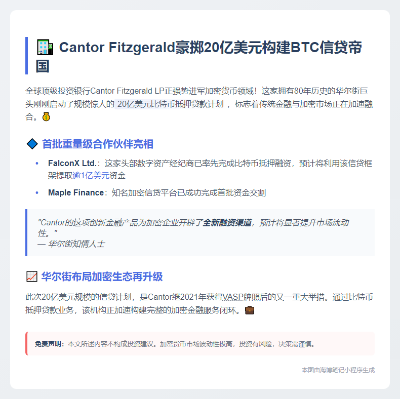 Cantor推出20亿美元比特币贷款