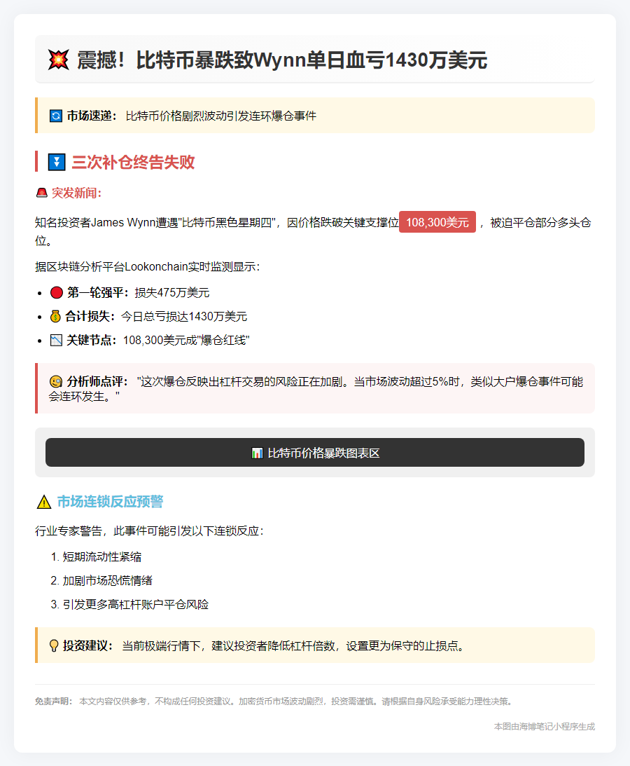 比特币暴跌致 James Wynn 损失1430万