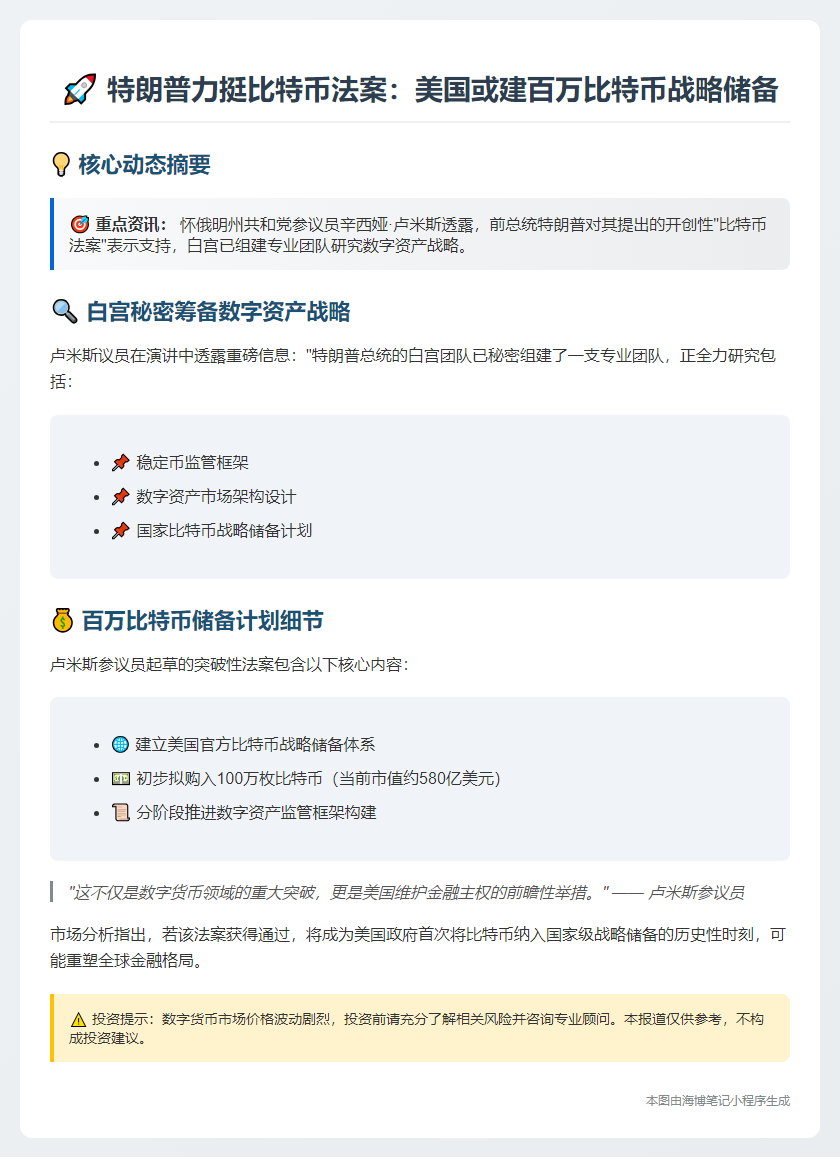 卢米斯：特朗普力挺比特币法案