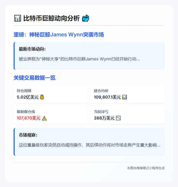 巨鲸James Wynn减持BTC，爆仓价107,670美元
