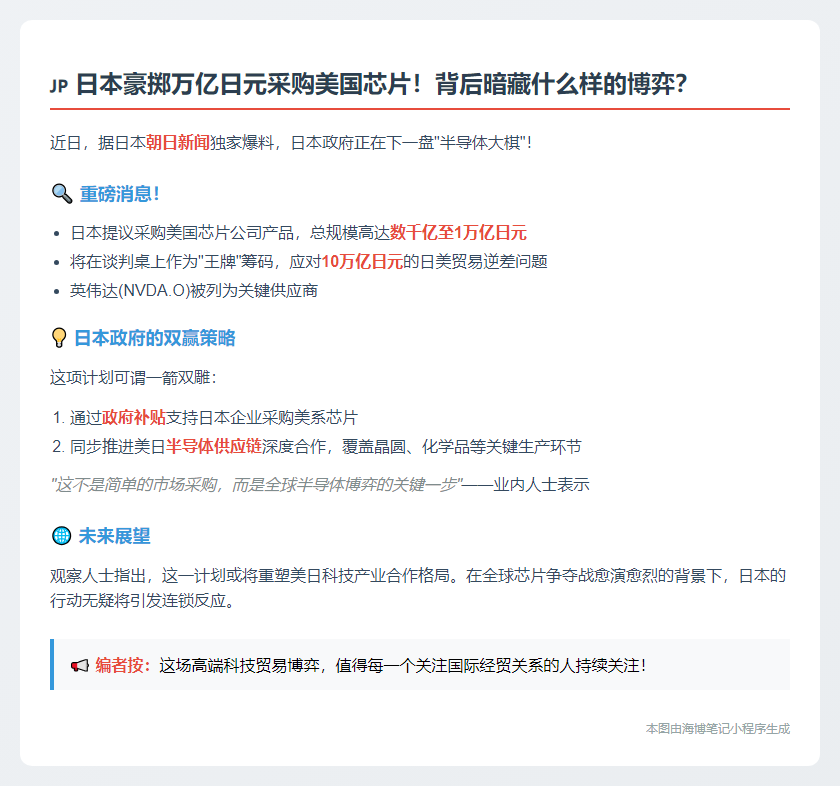 日本提议购美芯片以降关税