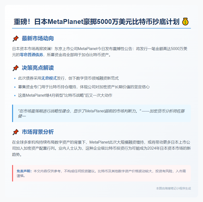 MetaPlanet增持比特币发5000万债券