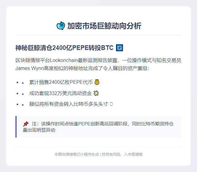 詹姆士清仓2400亿PEPE换BTC