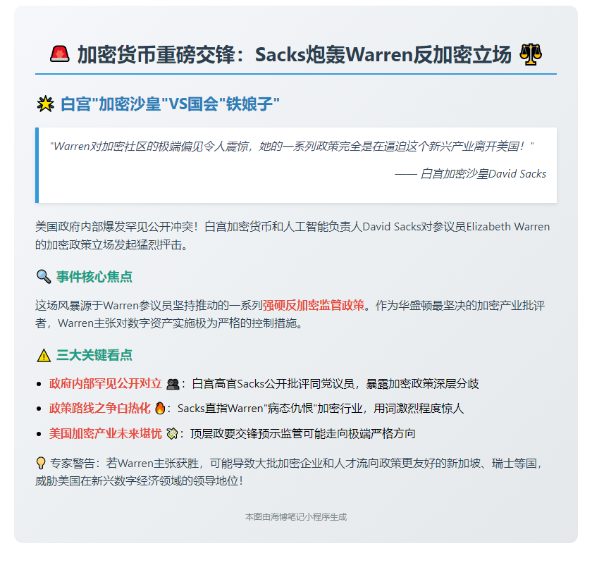 Sacks抨击Warren反加密立场