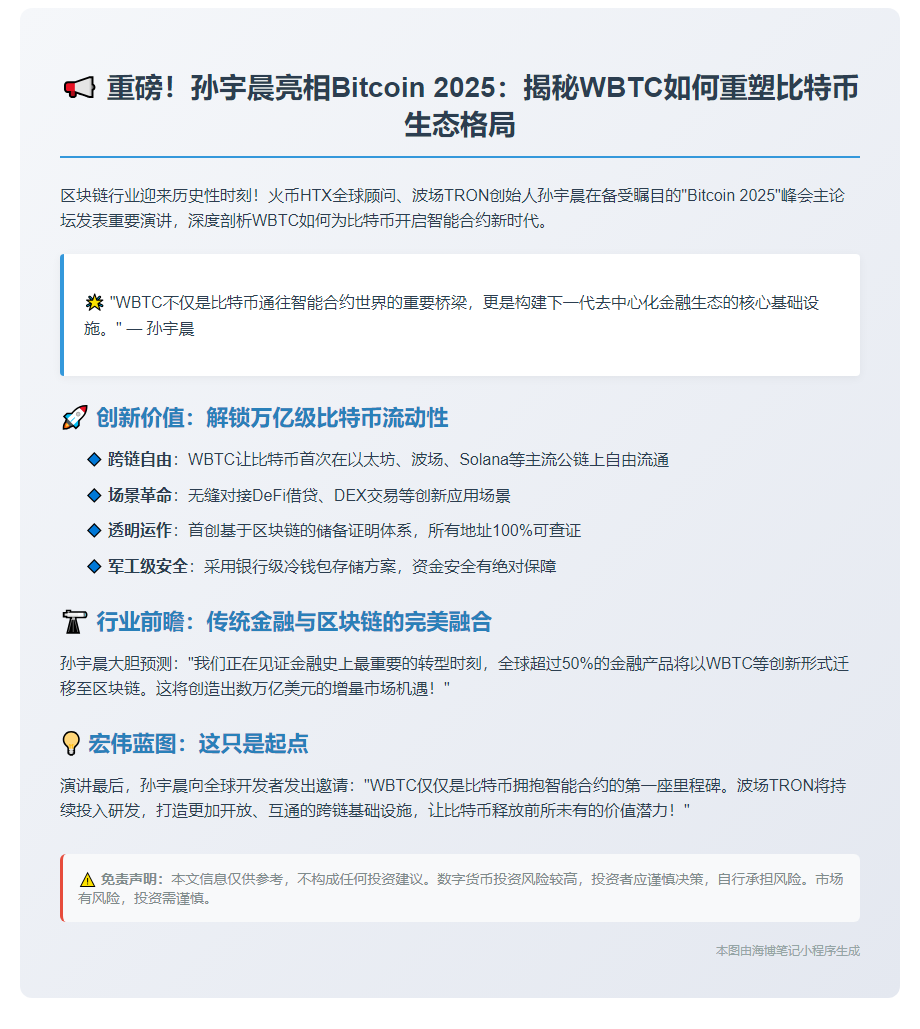 孙宇晨亮相Bitcoin2025：WBTC引领新潮