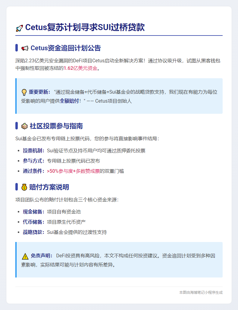 Cetus复苏计划寻求SUI过桥贷款