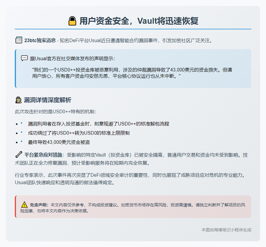 用户资金安全，Vault将迅速恢复