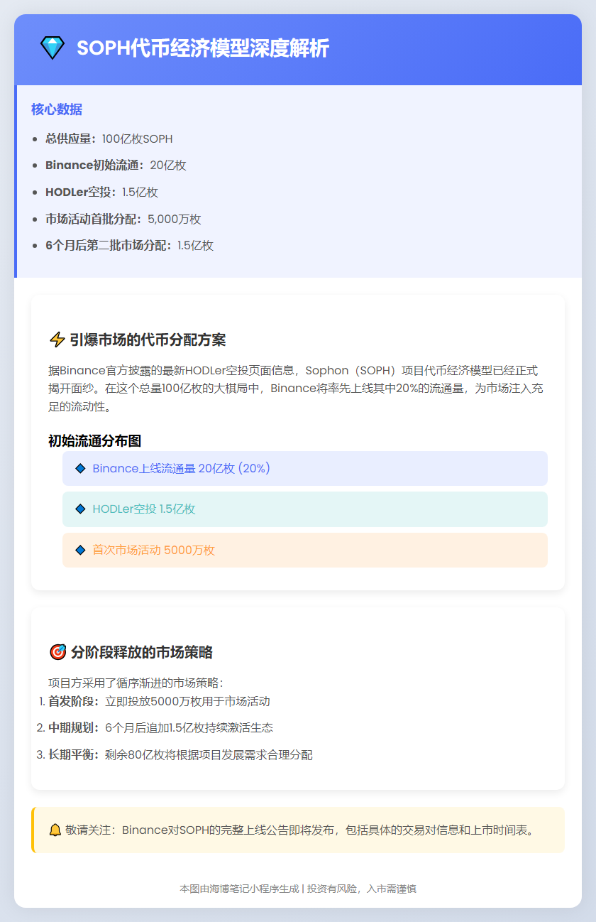 "SOPH总量100亿枚，20亿枚流通Binance"