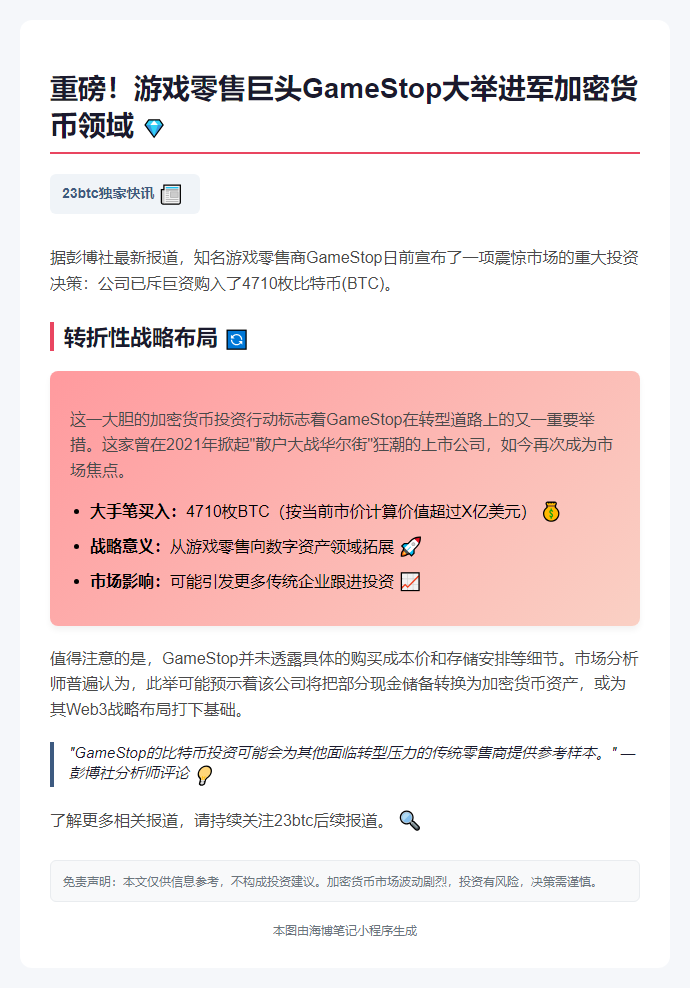 GameStop买入4710枚BTC