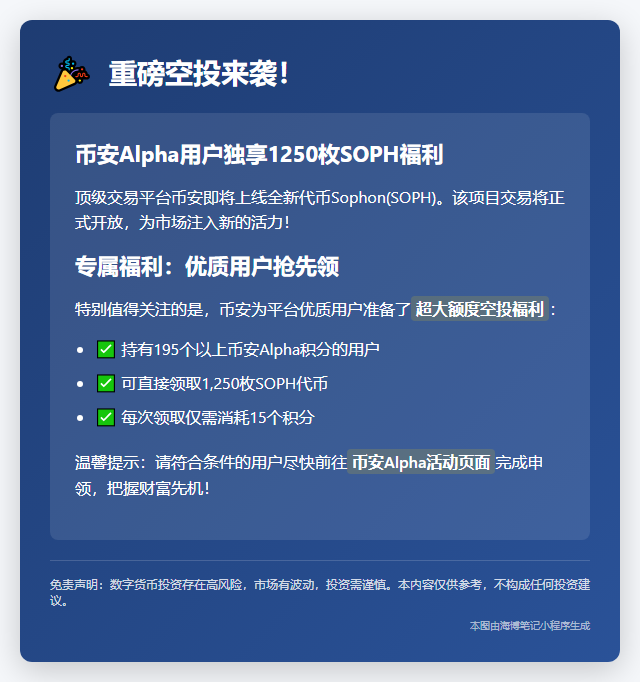 超195积分的币安用户可领1250SOPH