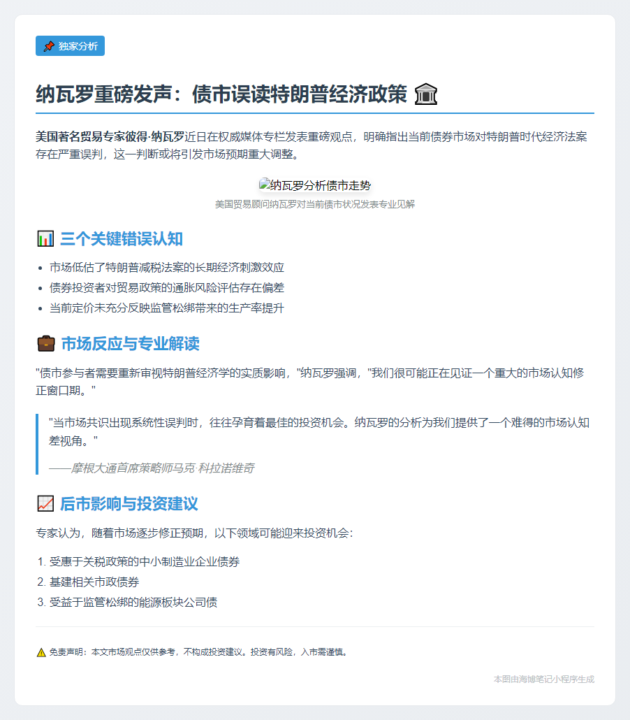 纳瓦罗：债市误读特朗普法案
