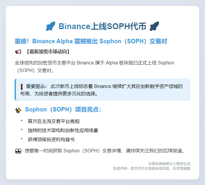 Binance上线SOPH代币