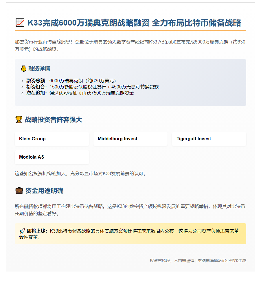 比特币基金K33融资6000万瑞典克朗