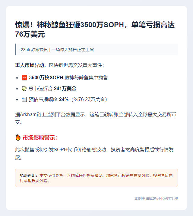 巨鲸转移3500万SOPH至币安