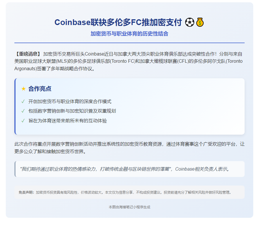Coinbase联袂多伦多FC推加密支付