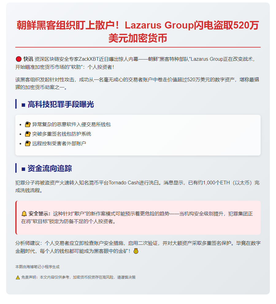 朝鲜黑客盗520万美元加密货币