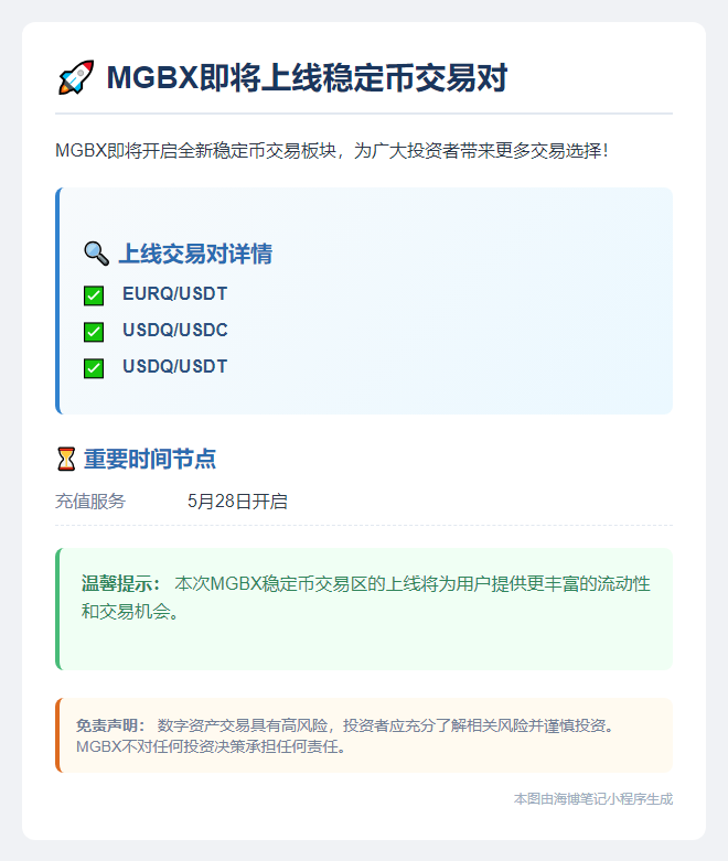 MGBX 5月29日上线三大交易对
