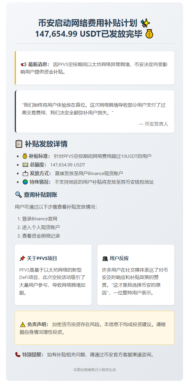 Binance补偿PFVS空投期间高额网络费用户